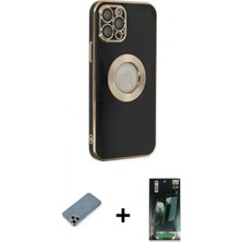 İlk El Grup Ieg™ iPhone 12 Pro Iz Form Serisi - Şeffaf 360 Full Body Arka Koruyucu + Mor Metal Kamera Lens Koruma Cam