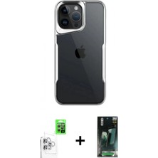 İlk El Grup Ieg™ iPhone 16 Pro Akış Çizgi Koleksiyonu - Siyah 360 Mat Full Body Arka Koruyucu + Beyaz Raze Metal Kamera Lens