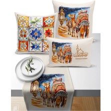 Bertille Home Ramazan Bohem  Serisi 3'lü Kırlent + 1 Runner Set Dijital Baskılı (Ramadan Set)