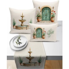 Bertille Home Ramazan Bohem  Serisi 3'lü Kırlent + 1 Runner Set Dijital Baskılı (Ramadan Set)