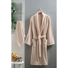 Arvilla Home Büyük Beden Pamuklu 2'li Bornoz Seti Bej Renkli Unisex Kullanıma Uygun Yumuşak Özellikli