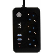 Blic Ftr-02 2usb 1typce Siyah Anahtarlı Akım Korumalı 3 Lü Grup Priz 2 Metre