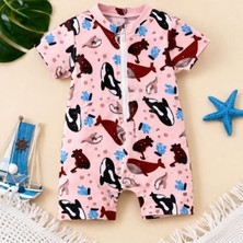 RosabelleMare Bebek Deniz Temalı Mayo Fermuarlı Kısa Kol Yazlık Rahat Şık Unisex Bebek Mayo