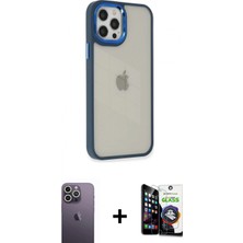 İlk El Grup Ieg™ iPhone 12 Pro Max Eksen Doku Prime - Şeffaf Temperli Cam Ekran Koruyucu + Beyaz Neon Fosforlu Kamera Lens