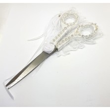 Ceyyiz Taşlı Süslemeli Söz Nişan Düğün Makası Ekru