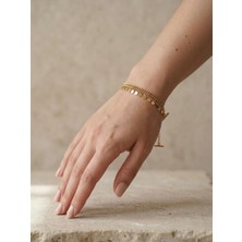 Triya Wear Studio-Çelik Kararmaz Gold Renk  Zincir Detaylı Kadın Bileklik