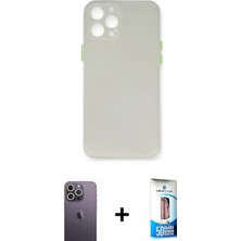 İlk El Grup Ieg™ iPhone 12 Pro Max Yadigar Yansıma Serisi - Siyah 5d Eko Cam Ekran Koruyucu + Beyaz Neon Fosforlu Kamera Lens