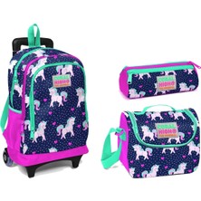 Yaygan Coral High Unicorns Renkli Okul Çanta Seti Çekçek Tekerlekli ve Termal Beslenme Çantası
