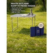 Padilon Katlanır Kamp Masası Çelik Çerçeve Taşıma Çantalı 80X60X67 cm 2-4 kişilik Kamp Masası