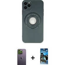 İlk El Grup Ieg™ iPhone 12 Pro Max Eksen Klasik Prime - Siyah 34D Izgaralı Cam + Yeşil Neon Fosforlu Kamera Lens