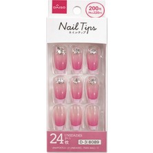 Daiso Daıso Soft Pembe Ombre Badem Taşlı Takma Tırnak