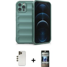 İlk El Grup Ieg™ iPhone 12 Pro Atlas Koleksiyonu - Siyah 34D Hayalet Izgaralı Cam + Gold Shine Kamera Lens