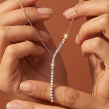 Valmont Accessories Kadın Y Model Taşlı Kolye Gümüş Renk Zarif Işıltılı Tasarım 40+2 cm