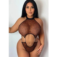 Leopar Büyük Beden Fantezi Gecelik Özel Gece Kostümü Gece Kıyafeti