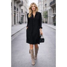 Sacrosa Günlük Rahat Baharlık Salaş Gömlek Yaka Elbise