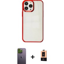 İlk El Grup Ieg™ iPhone 13 Pro Max Doruk Doku Prime - Şeffaf Maxco Cam Ekran Koruyucu + Yeşil Neon Fosforlu Kamera Lens
