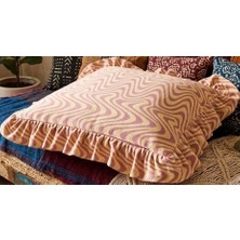 Bn Çaki Dalga Desenli & Kenarı Fırfırlı Dekoratif Minder Kılıfı 50X50