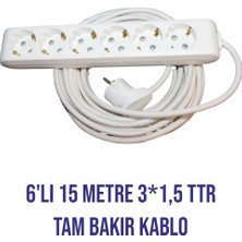 6'lı 15 Metre Çocuk Korumalı Öznur Bakır Kablodan Grup Priz
