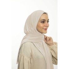 Loggia Hazır Pratik Penye Çıtçıtlı Şal - Geçmeli Geçme Tesettür Kadın Shawl Krem