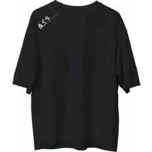 Stores36 Unisex Bisiklet Yaka Baskılı Oversize T-Shirt - Siyah
