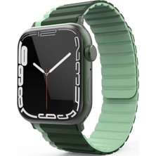 Movenchy Apple Watch 42MM Mo-Wb1 Çift Renk Mıknatıslı Silikon Kordon - Koyu Yeşil-Açık Yeşil