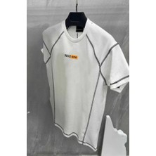 Stores36 Unisex Dikişli Baskılı Oversize T-Shirt - Beyaz