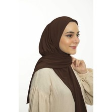 Loggia Hazır Pratik Penye Çıtçıtlı Şal - Geçmeli Geçme Tesettür Kadın Shawl Kahverengi