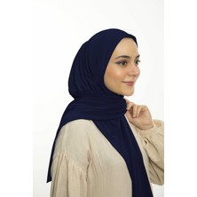 Loggia Hazır Pratik Penye Çıtçıtlı Şal - Geçmeli Geçme Tesettür Kadın Shawl Lacivert