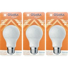 Avarson (3 Adet) Osaka 10W (75W) Beyaz Işık (6500K) E27 Duylu (Kalın Duy) LED Ampul