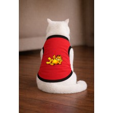 Petite Pati Kırmızı Garf2 Cat Baskili Kedi Tshirt Kedi Kiyafeti (%100 Pamuk Penye)
