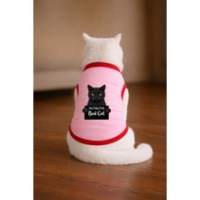 Petite Pati Pembe Wanted Siyah Baskili Kedi Tshirt Kedi Kiyafeti (%100 Pamuk Penye)
