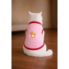 Petite Pati Pembe Love U Tekir Baskili Kedi Tshirt Kedi Kiyafeti (%100 Pamuk Penye)