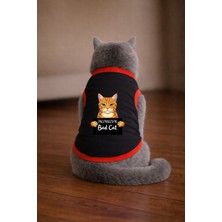 Petite Pati Siyah Wanted Tekir Baskili Kedi Tshirt Kedi Kiyafeti (%100 Pamuk Penye)
