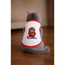 Petite Pati Beyaz Garf Baskili Kedi Tshirt Kedi Kiyafeti (%100 Pamuk Penye)