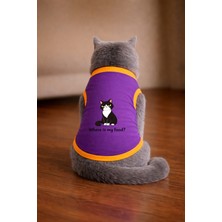 Petite Pati Mor Food Cat Baskili Kedi Tshirt Kedi Kiyafeti (%100 Pamuk Penye)