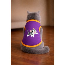 Petite Pati Mor Happy Cat Baskili Kedi Tshirt Kedi Kiyafeti (%100 Pamuk Penye)