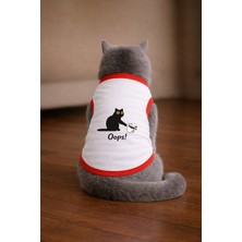 Petite Pati Beyaz Oops Cat Baskili Kedi Tshirt Kedi Kiyafeti (%100 Pamuk Penye)