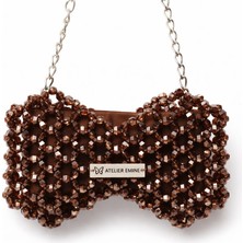 Pazarcan Fresco Espresso Abiye Çanta - El Yapımı Kristal Detaylı