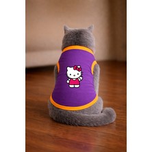Petite Pati Mor Hello K2 Baskili Kedi Tshirt Kedi Kiyafeti (%100 Pamuk Penye)