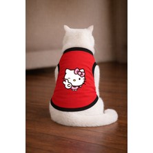 Petite Pati Kırmızı Hello K3 Baskili Kedi Tshirt Kedi Kiyafeti (%100 Pamuk Penye)