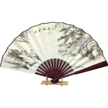 Dünyadan Hediyeler Çin Bambu Keten Kumaş Yelpaze DK04 Büyük Boy 60CM No.4