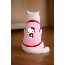 Petite Pati Pembe Hello K1 Baskili Kedi Tshirt Kedi Kiyafeti (%100 Pamuk Penye)