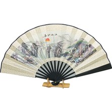 Dünyadan Hediyeler Çin Bambu Keten Kumaş Yelpaze 03BSC Siyah Büyük Boy 60CM No.3s