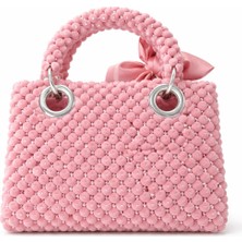 Pazarcan El Yapımı Kadife Boncuk Abiye Çanta - Silva Bubblegum