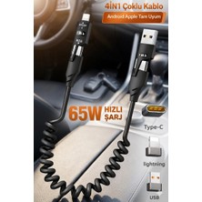 Tech&bello accessories 65W 4in1 Çoklu Spiral Iphone Android Hızlı Şarj ve Data Kablosu 1m Pd USB Type-C Lightning Örgülü