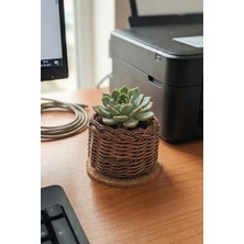 AkanArt Studio Rattan Saksı Kılıfı – El Örgüsü Hasır Çiçeklik Saksı Örtüsü Naturel Kahve