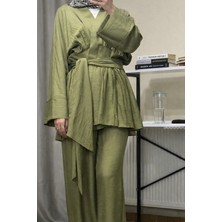 Mabel Giyim Keten Dokulu Kuşaklı Ikili Takım