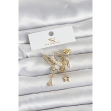 Clariss Ashwork Pirinç Gold Renk Zirkon Taşlı Gece Temalı 3'lü Kadın Küpe 587455