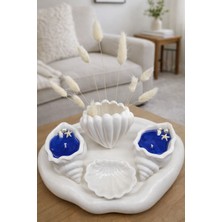 AkanArt Studio Deniz Kabuğu Vazo ve Mum Seti – 5’li Mavi