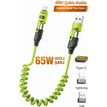 Tech&bello accessories 65W 4in1 Çoklu Spiral Iphone Android Hızlı Şarj ve Data Kablosu 1m Pd USB Type-C Lightning Örgülü